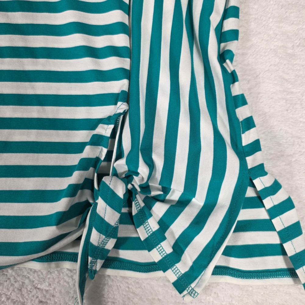 Jones‎ New York Striped Knit Top Womens 1X Teal White Excellent Side Tie - Picture 8 of 8